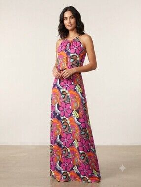 Macbeth Collection By Margaret Josephs 70's vibe Floral Paisley Maxi Dress M